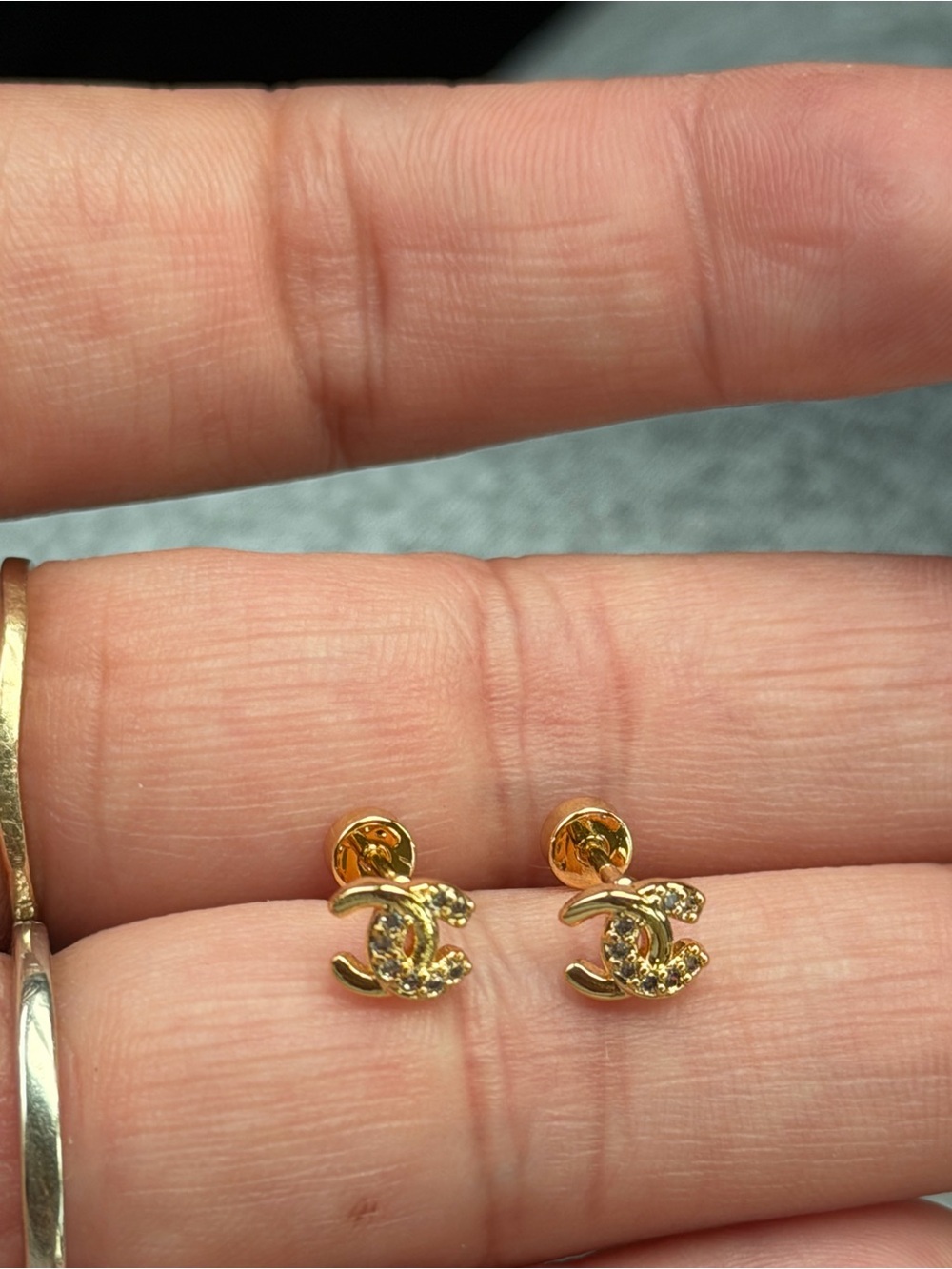 Gold Crystal Stud Earrings - Picture 2 of 2